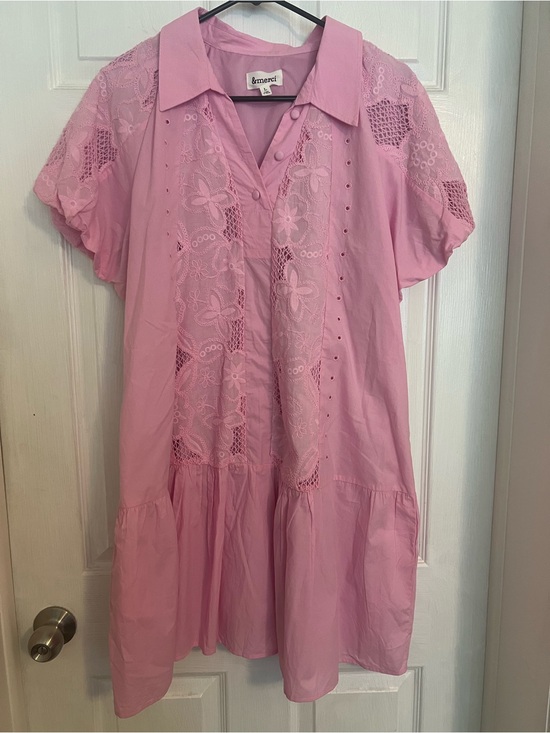 &merci Dresses & Skirts - Pink Eyelet Dress with Collar
